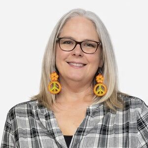 Embroidered Freestanding Lace Floral Peace Sign Earrings. Very light weight.